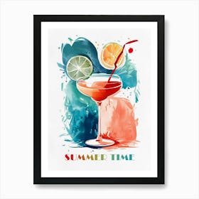 Summer Time, Coctail Watercolor Painting Art Print