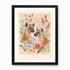 Folksy Floral Animal Drawing Hyena Poster Art Print