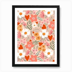 Pink Floral Love Pattern Poster