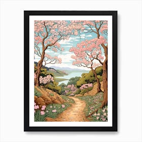 Queen Charlotte Track New Zealand 1 Hike Illustration Art Print