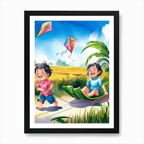 Kite Flying Children Art Print