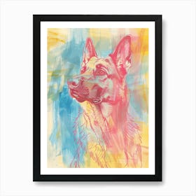 German Shepherd Dog Pastel Line Watercolour Illustration  3 Art Print