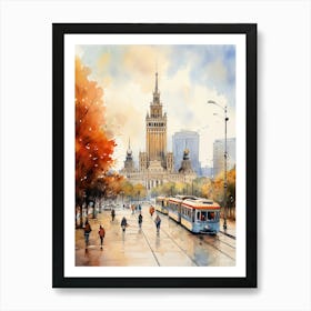 Warsaw Poland In Autumn Fall, Watercolour 3 Art Print