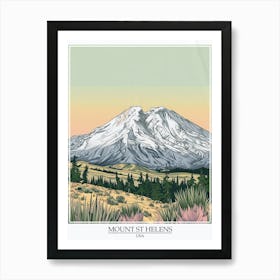 Mount St Helens Usa Color Line Drawing 1 Poster Art Print