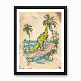 Vintage Apatosaurus Dinosaur On A Surf Board 2 Art Print