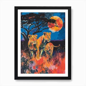 Transvaal Lion Night Hunt Fauvist Painting Painting 2 Art Print