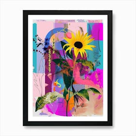 Black Eyed Susan 3 Neon Flower Collage Art Print