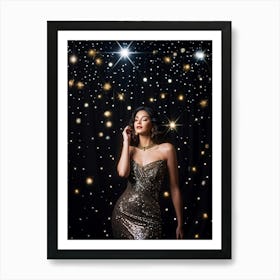 A Cosmic Scene Capturing The Night Sky Aglow With Glittering Stars And A Dusting Of Sparkling Galaxi (2) Art Print