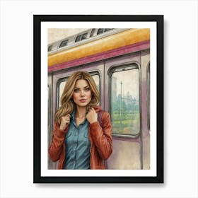 Girl On A Train Art Print