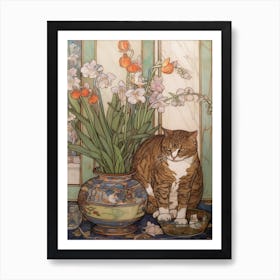 Tulips With A Cat 1 Art Nouveau Style Art Print