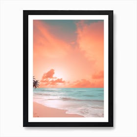 A Pink And Orange Sunset On A Beach Photography 2 Art Print