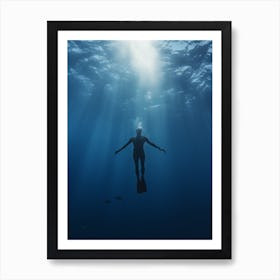 Silhouette Of A Diver Art Print