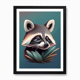 Teal Raccoon Digital Art Print