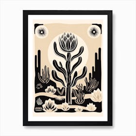 B&W Cactus Illustration Echinocereus Cactus 1 Art Print