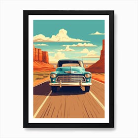 A Chevrolet Silverado Car In Route 66 Flat Illustration 3 Art Print