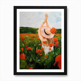 A Girl And Field Of Flowers Art Print