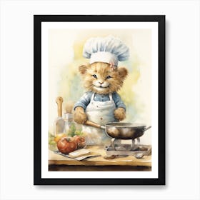 Cooking Watercolour Lion Art Painting 4 Art Print