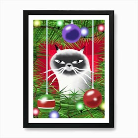 Cat and the Christmas Tree Art Print