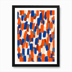 Abstract Paint Brush Strokes Blue and Orange Art Print