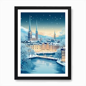 Winter Travel Night Illustration Zurich Switzerland 2 Art Print