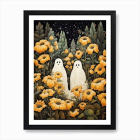 Cute Bedsheet Ghost, Botanical Halloween Watercolour 98 Art Print