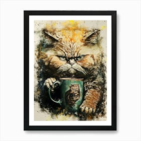 Cat With Coffee Mug Art Print