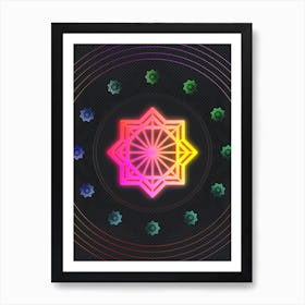 Neon Geometric Glyph in Pink and Yellow Circle Array on Black n.0336 Art Print