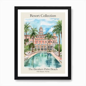 Poster Of The Breakers Palm Beach   Palm Beach, Florida   Resort Collection Storybook Illustration 1 Art Print