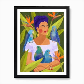Frida and birds Art Print