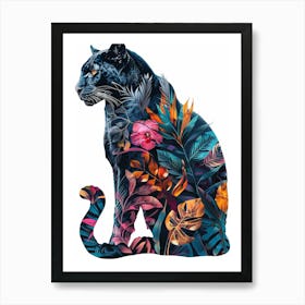 Double Exposure Realistic Black Panther With Jungle 34 Art Print