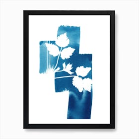 Strawberry Leaves Abstract Blue Art Print