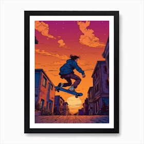 Skateboarding In Istanbul, Turkey Comic Style 1 Art Print