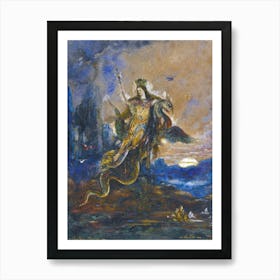 Gustave Moreau - La Fèe "The Fairy Riding a Dragon over the Crystal Lake" (1826–1898) Antique Artwork Art Print