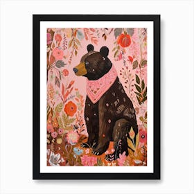 Floral Animal Painting Brown Bear 4 Art Print