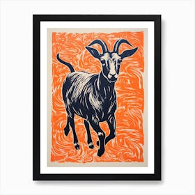 Goat, Woodblock Animal Drawing 1 Art Print