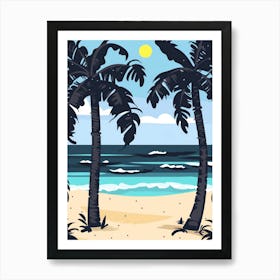 Vector Illustration Of Palm Trees On The Beach Art Print