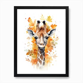 A Giraffe  Watercolour In Autumn Colours 2 Art Print