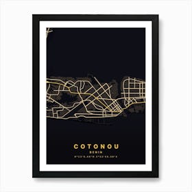 Cotonou Benin Black And Gold Map Art Print