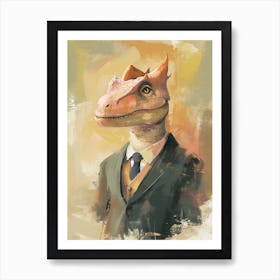 Mustard Painting Of A Dinosaur Lizard In A Suit 1 Art Print