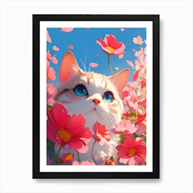 Cat In Flowers 1 Art Print