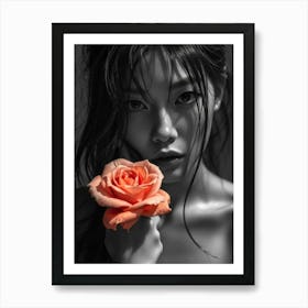 Portrait Of A Woman With A Rose Art Print