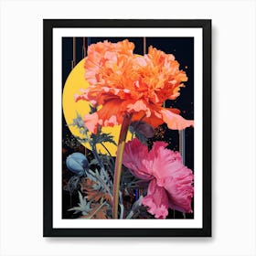 Surreal Florals Carnation Dianthus 5 Flower Painting Art Print