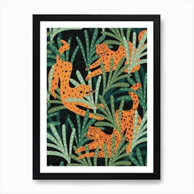 Green Leopard Jungle Illustration  Art Print