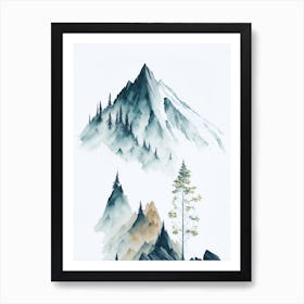 Mountain And Forest In Minimalist Watercolor Vertical Composition 234 Art Print