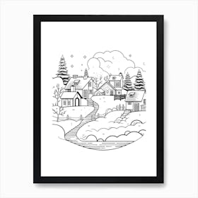 Winter Wonderland Landscape Line Art 0 Art Print