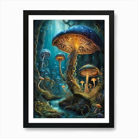 Neon Mushrooms In A Magical Forest (25) Art Print