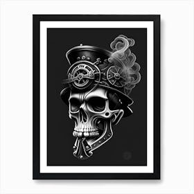 Skull With Tattoo Style Artwork Dark Stream Punk Art Print