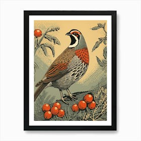 Vintage Bird Linocut Partridge 3 Art Print