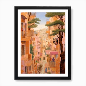 Haifa Israel 2 Vintage Pink Travel Illustration Poster