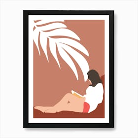 Minimalist Illustration Of A Woman Reading Art Print